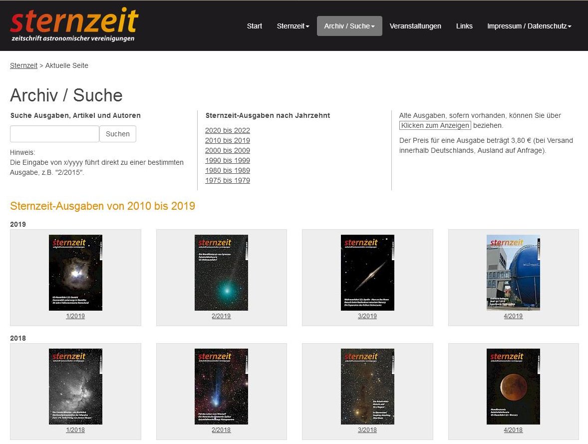Sternzeit Archiv-Seite